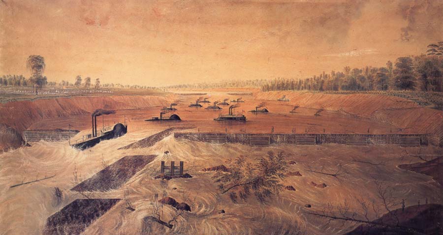 Admiral Porter-s Gunboats Passing the Red River Dam